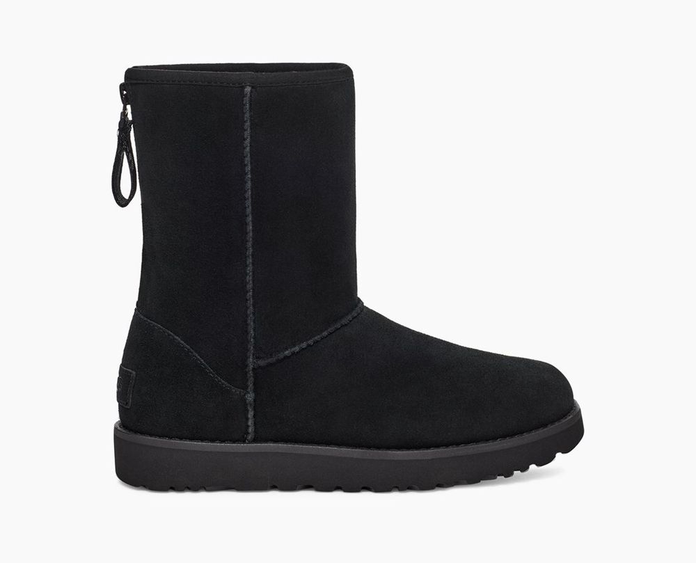 Ugg Classic Logo Zip - Womens Short Boots - Black - NZ (6827ILTYS)